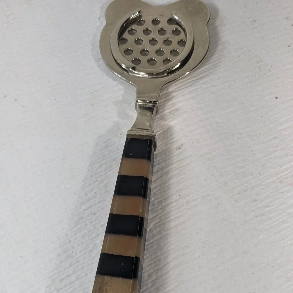 Cocktail strainer Bar Tool Plastic Lucite Handle Brown Black Stripe MCM Modern‎